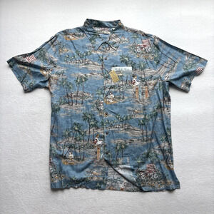Batik Bay Sport Shirt‎ Women XL Teal New Tropical Pin-Up Rayon Button Down 22540